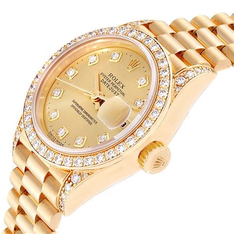 ladies gold Rolex with diamonds